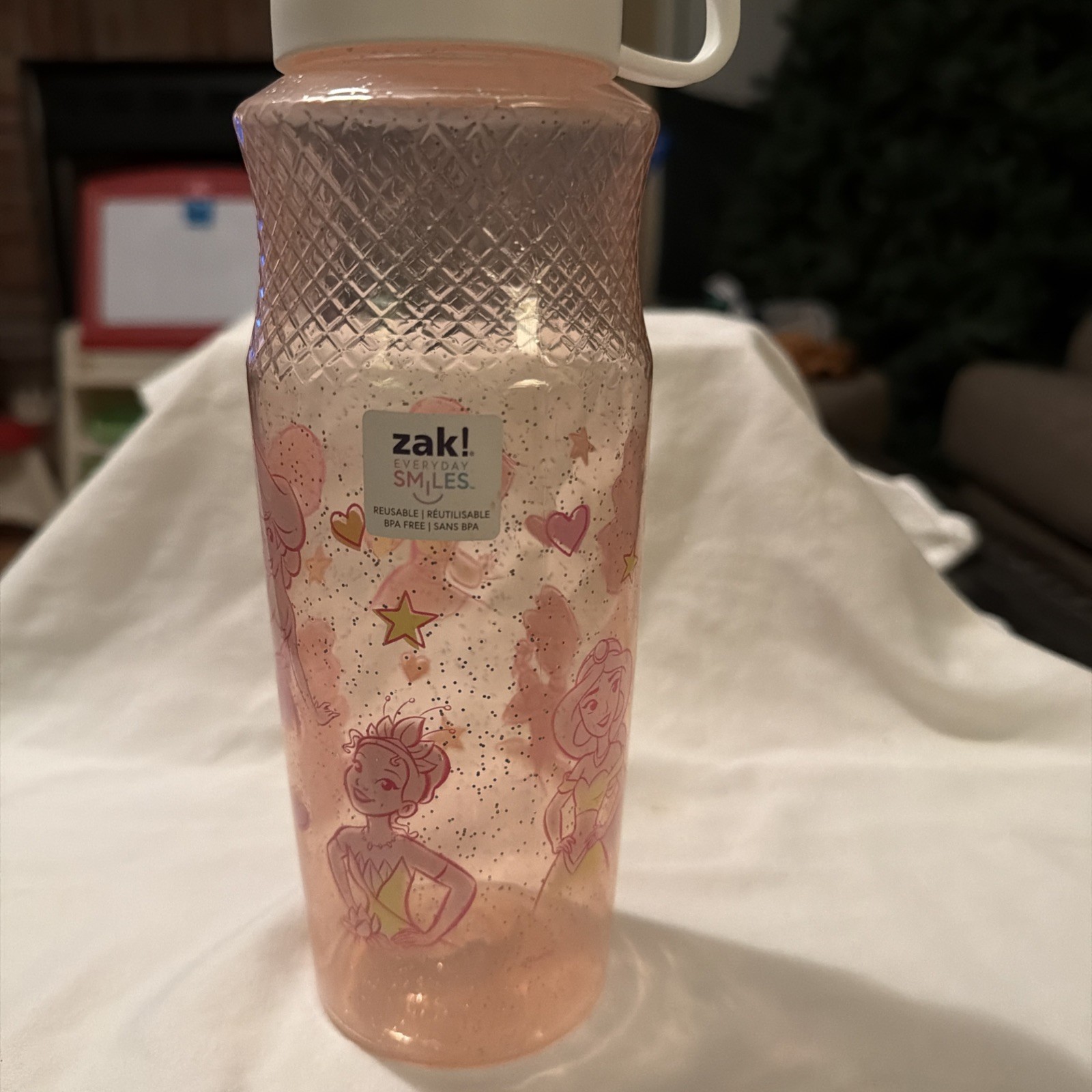 Zak! Disney Princess With Glitter  30 Oz Reusable  Water Bottle