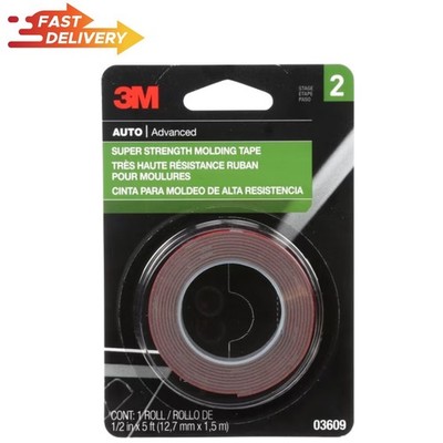 3M Automotive Super Strength Molding Tape, Double-Sided Adhesive, 1/2'' x 5 ft, 1