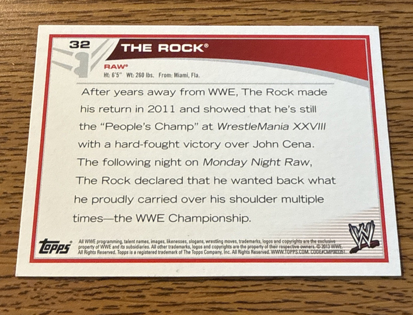 2013 Topps The Rock WWE Wrestling Card #32 WWF Dwayne Johnson view 2