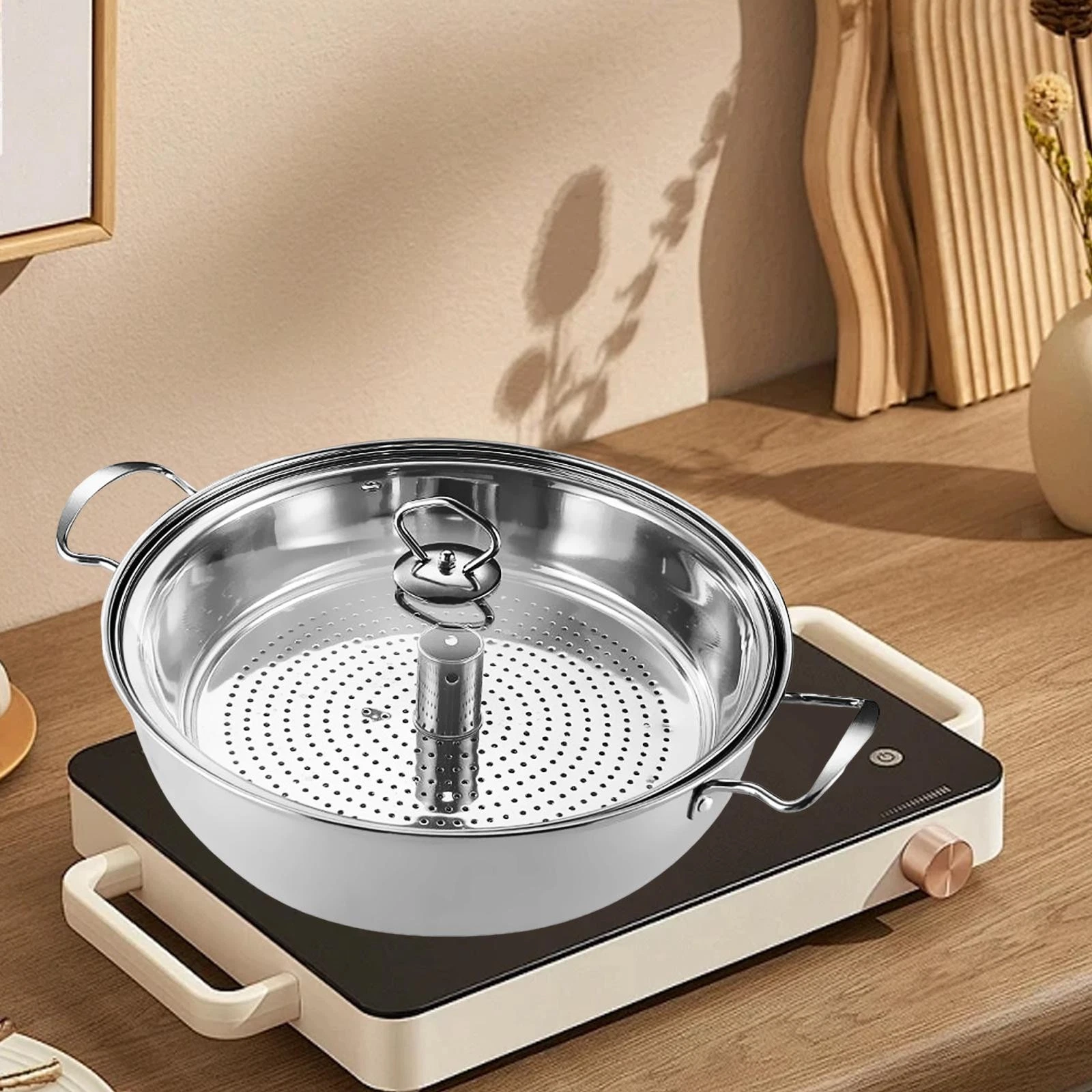 Steam Pot Stainless Steel Sauce Pan Cooker with Glass Lid Nonstick Seafood
