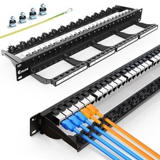 24 Port Patch Panel CAT6A Keystone Shielded Smart Cable Management 19 Inch Rack