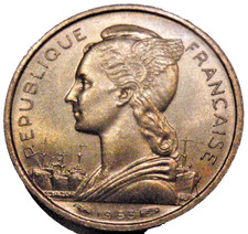 1953 Madagascar 10 Francs Aluminum-Bronze Coin KM#6   BU Unc