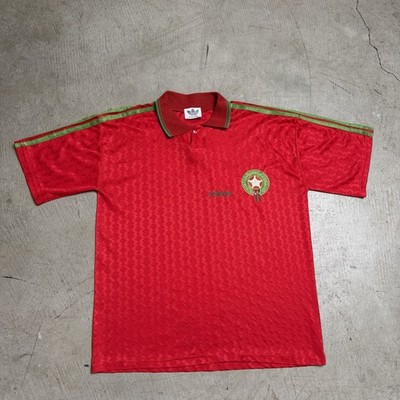 90s adidas フットボールウェア　レッド　激レア　モナコ　monaco Vintage 90s Adidas Morocco Soccer Football Jersey Men's Size Large