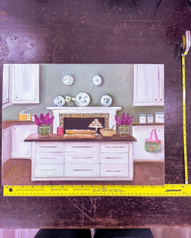 Janet Hill Studio “French Bread” Signed Painting 12” x 16” Country Kitchen - Image 4 of 4