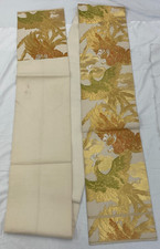Japanese Vintage Kimono Fukuro Obi Silk Gold Traditional Embroidery 165 x 11 in