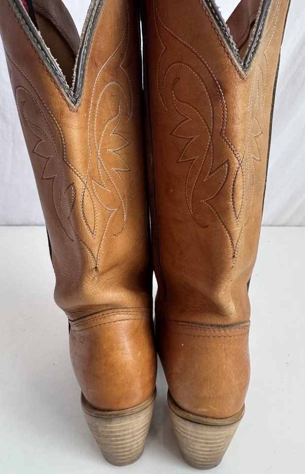 Dingo Boots Vintage Cowgirl Tan Heeled Woman’s Size 8.5N USA Made 12” Tall - Image 3 of 4