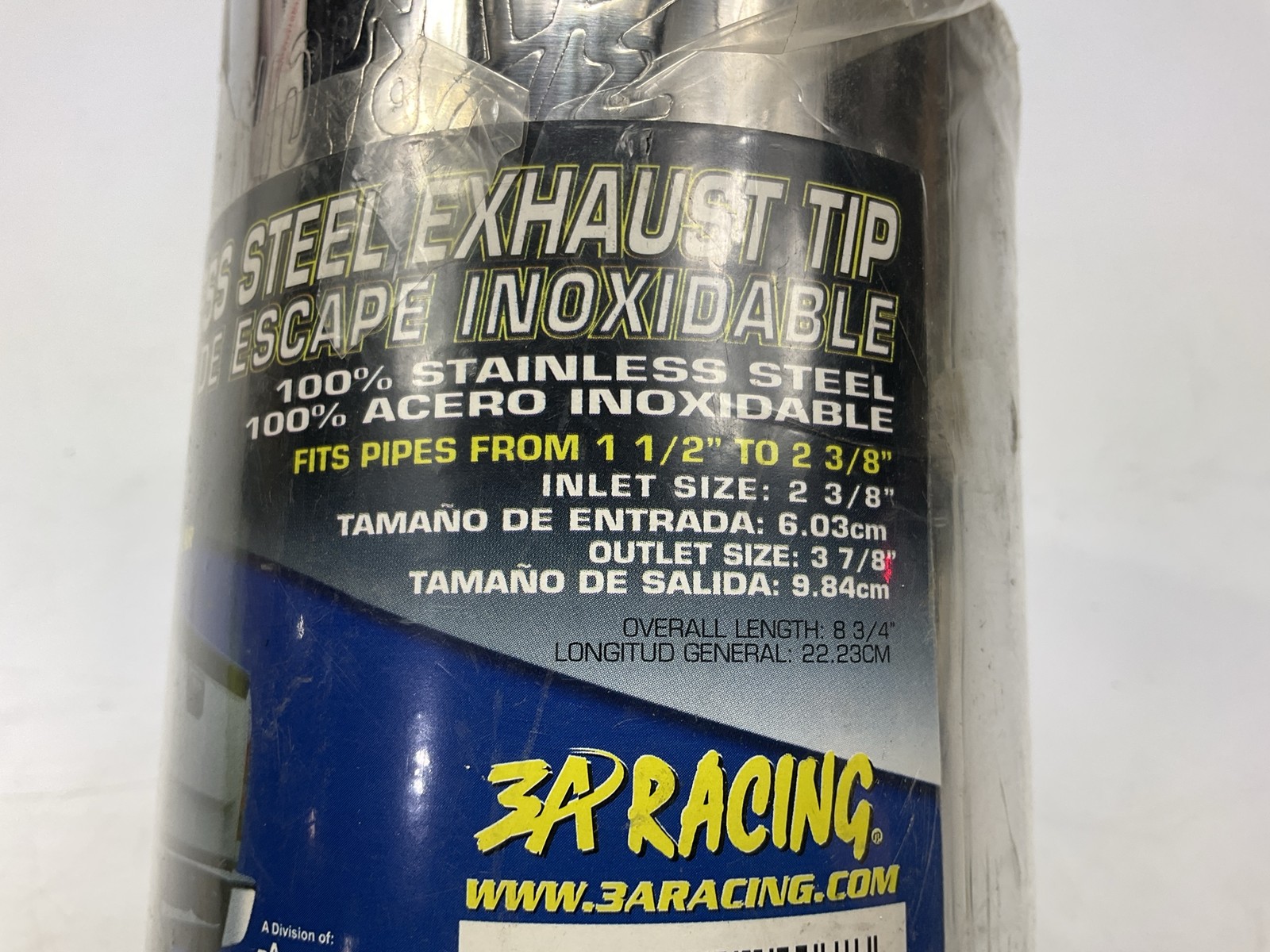 3A Racing T-304 Stainless Exhaust Tip, Slant Cut, For Pipes 1-1/2" To 2-3/8"