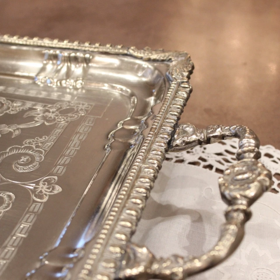 Vintage Moroccan Silver-Plated Serving Tray | Handcrafted 1970s, Ornate - Image 4 of 4