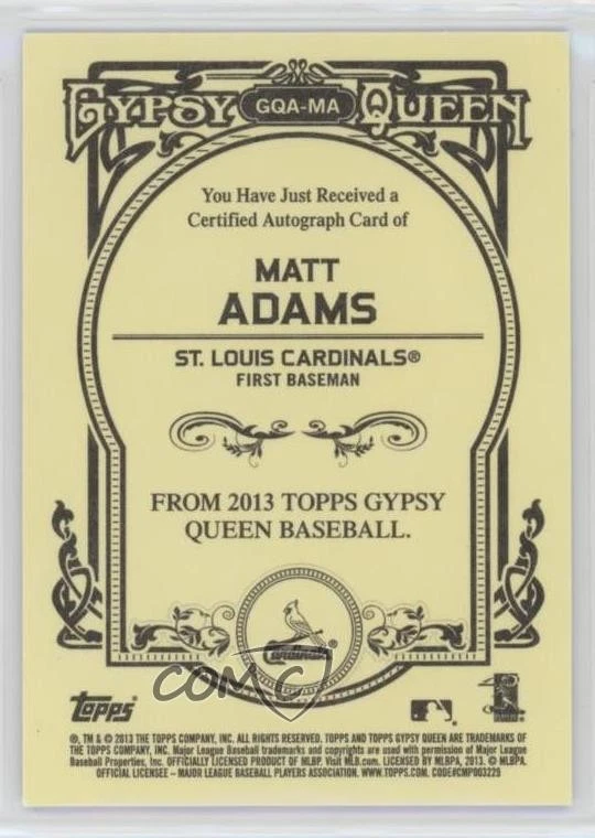 2013 Topps Gypsy Queen Gypsy Queen Auto Matt Adams #GQA-MA Auto - Image 2 of 2