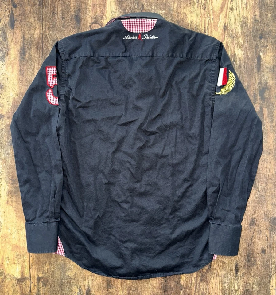 Camisa negra Absolute Rebellion para hombre pequeña ajustada bordada Polo Team Italia Foto 3 de 4