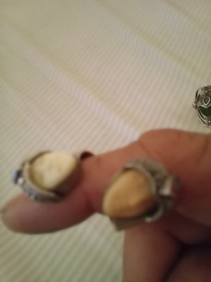 Sajen Lot of 2 Cameo Rings Size 8 Sterling Silver 925 Oval Carved Stone