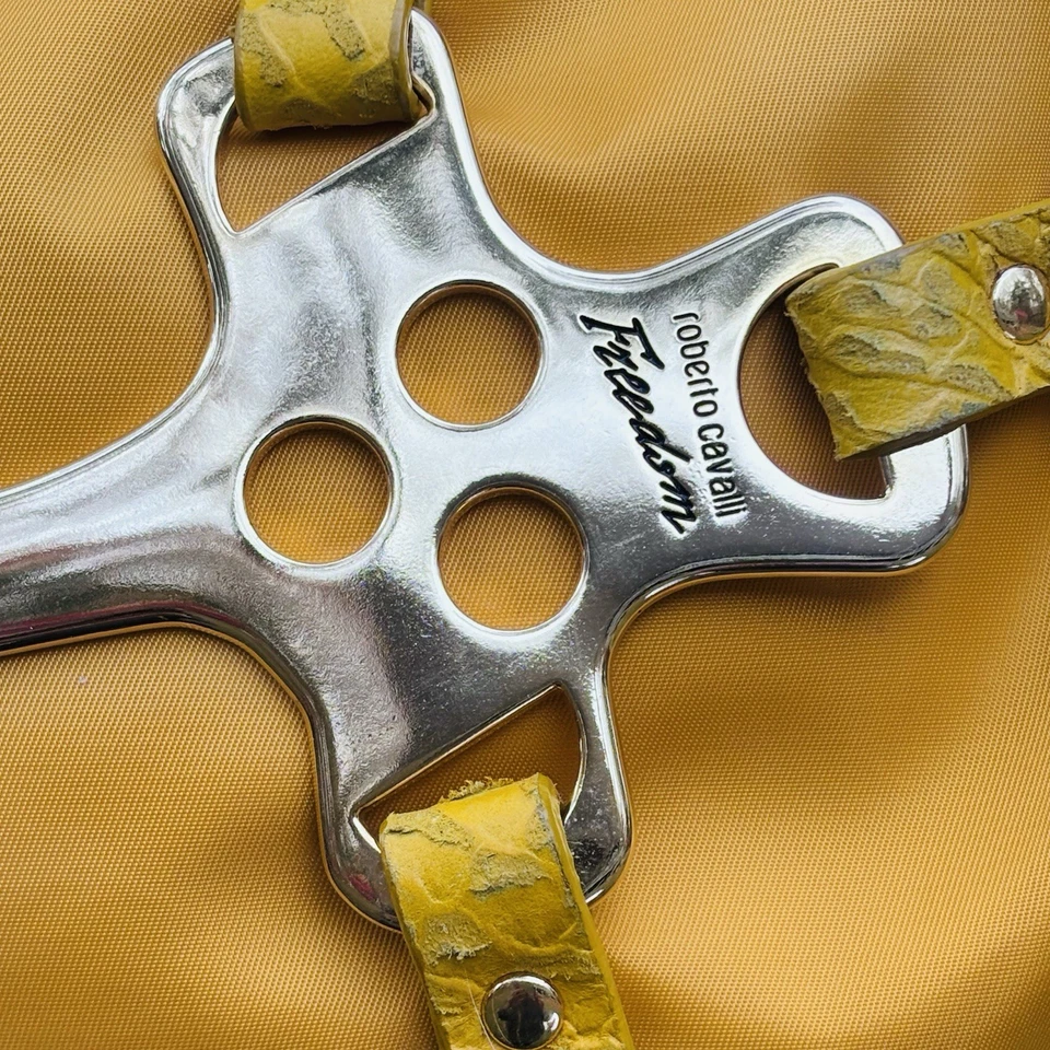 Bolso de Hombro Robert Cavalli Hebilla Piel de Serpiente Cartera Lona y Cuero Y2K Foto 4 de 4