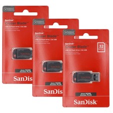 3x SanDisk Cruzer Blade USB Flash Drive - 32GB Red 