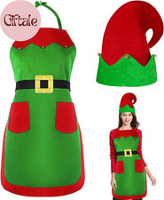 Christmas Elf Apron and Hat Set, Christmas Elf Costume Accessories for Adults Wo