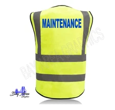 MAINTENANCE Hi-Vis Safety Vest ANSI Approved Reflective Strips Pockets Zipper