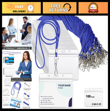 100 Sets Lanyards with ID Badges, Clear Horizontal Name Tag Holders, Flat Neck S