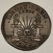 1666 Jeton Coin Spanish Netherlands Charles II Antwerp Sun & Pillars 1600s