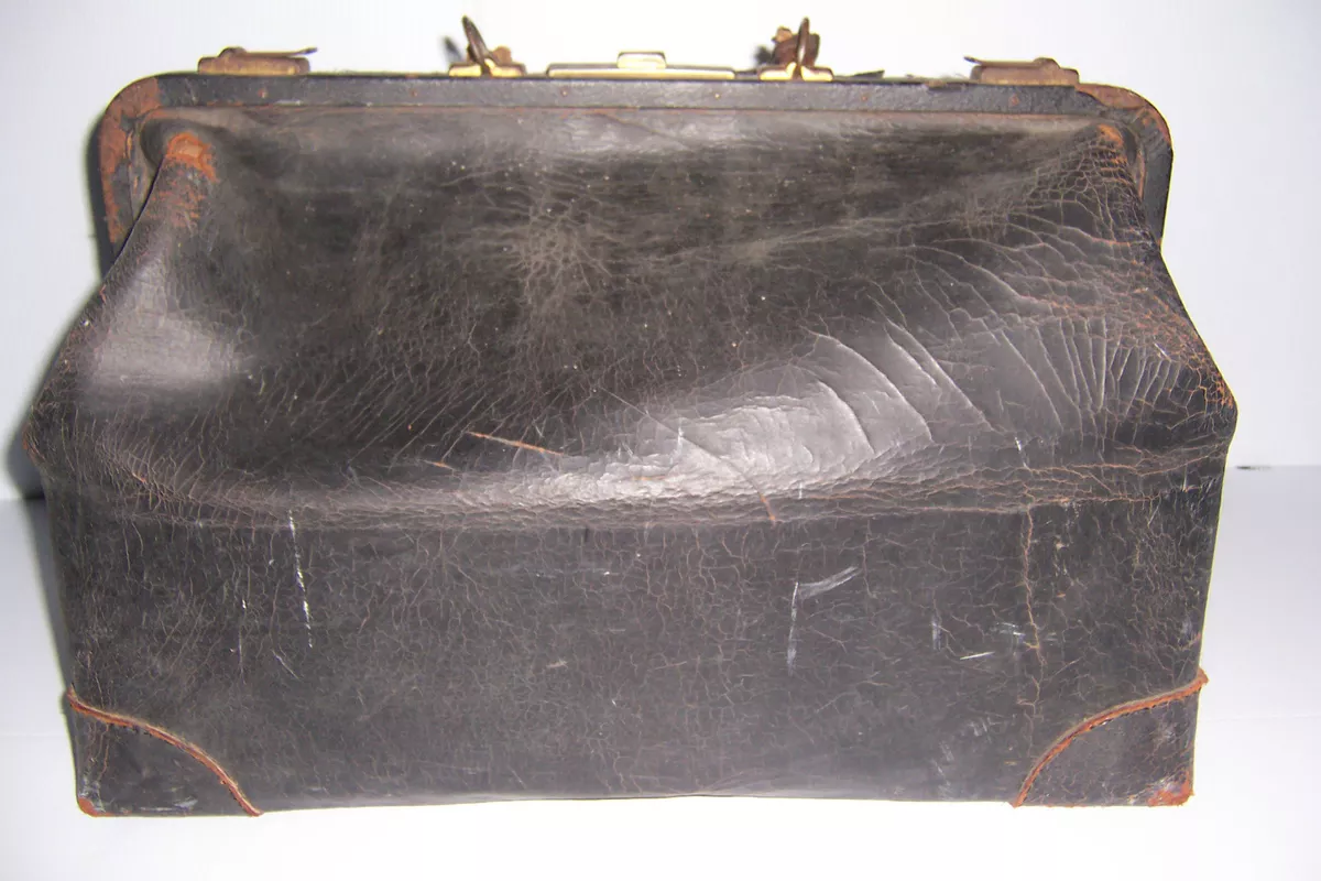 ANTIQUE BLACK LEATHER LARGE MEDICAL DOCTOR BAG eBay