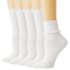 Ruffle Socks Womens White Ankle Crew Cute Frilly Socks for Women Girls Turn-C...