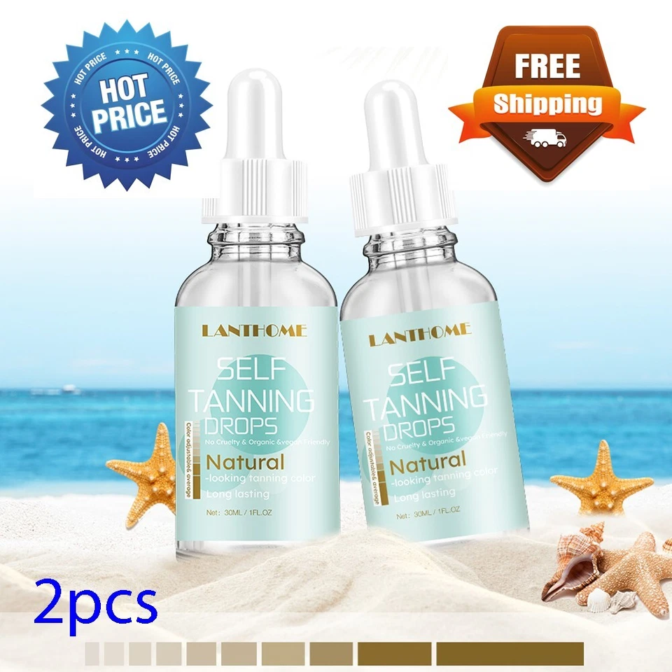 LANTHOME 2Pcs Self-Tanning Concentrated Drops Face & Body Fake Tan Moisturiser Face Body