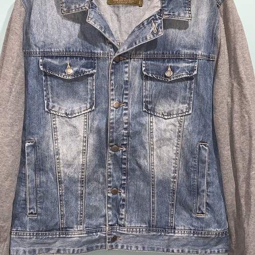 Rustic Denim Denim Jean Jacket W/Fleece Sleeves Mens Size Large Distressed - Picture 2 of 10