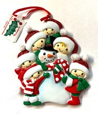Family of 6 Making Snowman Personalizable Ornament