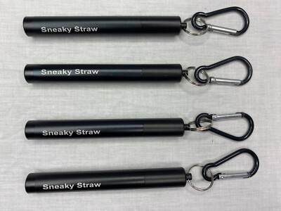 4 Pack Portable Reusable Metal Drinking Straw Collapsible Stainless Steel Black
