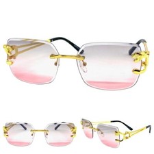 CLASSY Elegant Sophisticated Modern Retro Hip Hop SUN GLASSES Gold Rimless Frame