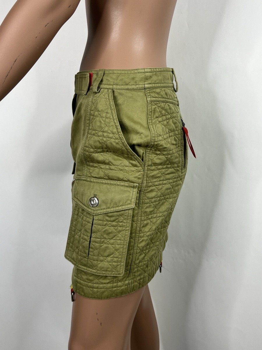 Vtg Christian Dior By John Galliano Khaki Green Rasta Skirt FR34
