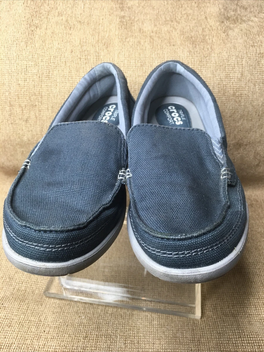CROCS Women s Sz 6 Gray Blue Triple Comfort Slip On Shoes Canvas Loafer 202489
