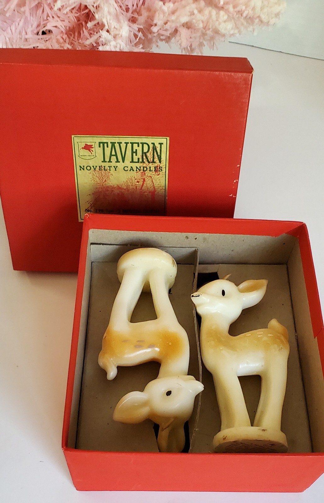 Vintage Set of Fawn Christmas Tavern Novelty Candles 798 In Original