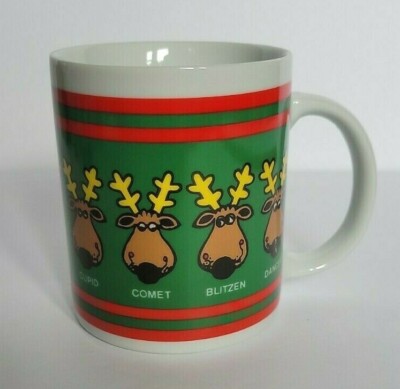 Vintage 2003 Houston Foods Coffee Cup Santa's Reindeer By Name Christmas Holiday