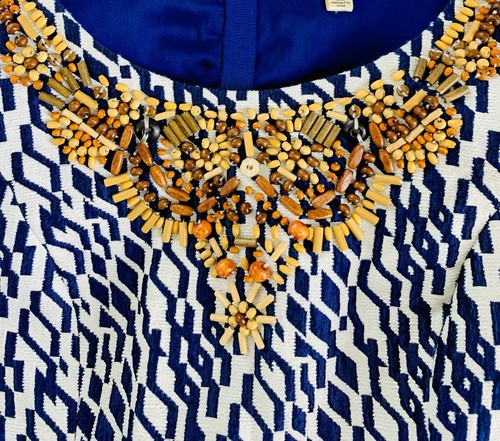 Vestido Anthropologie Moulinette Soeurs Jacquard Cuentas Talla 10 Joyas Cóctel Tweed - Imagen 4 de 10