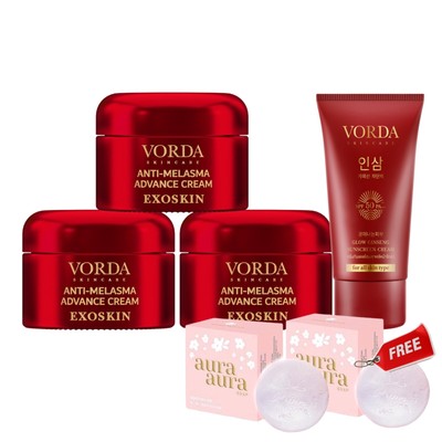 6X VORDA ANTI-MELASMA ADVANCE CREAM Aura Sunscreen Soap [Set 6 Pieces]