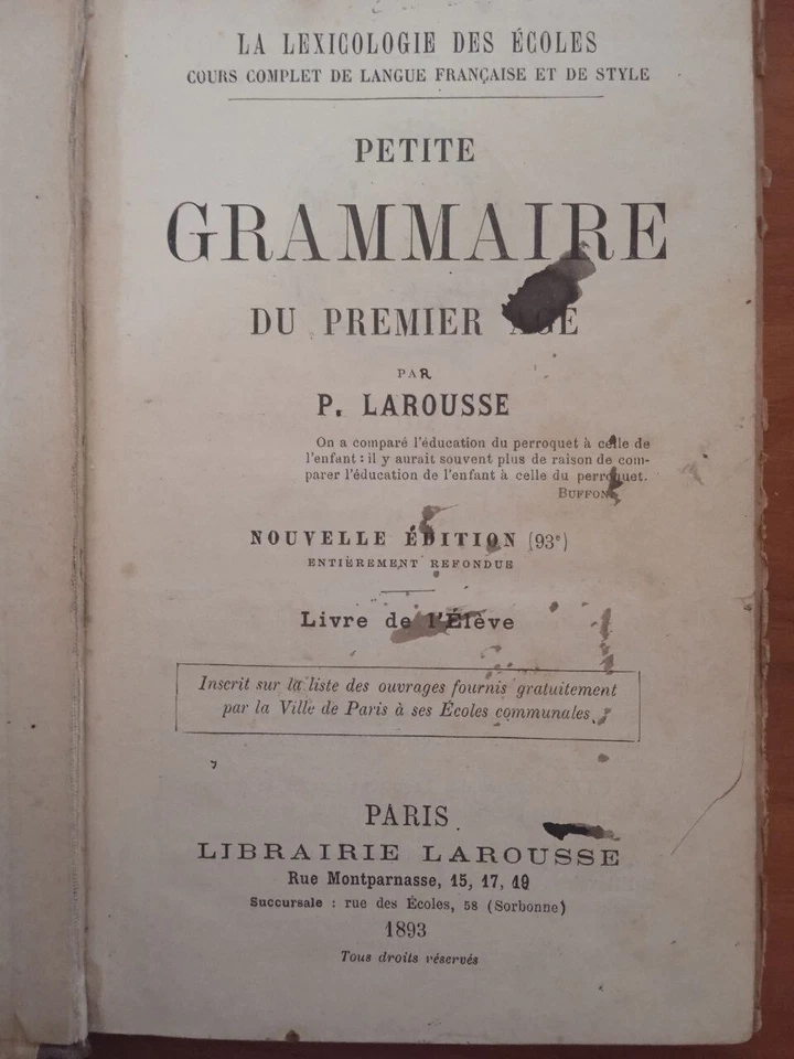French Grammar Antique Petite Grammaire du premier age par P. Larousse - Image 2 of 4