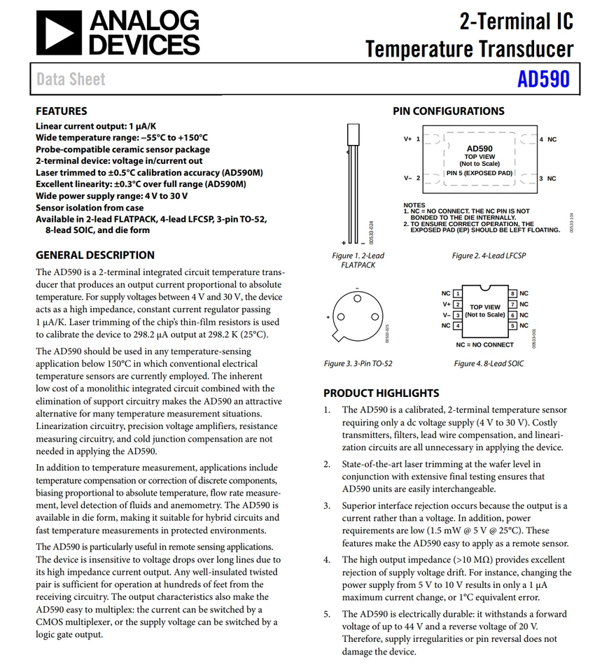 AD590LH Analog Devices Analog Output ±1°C Temperature Sensor IC TO-52 - Image 2 of 3