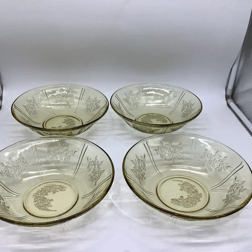 4 Federal Amber Sharon Serving Bowls Cabbage Rose 8.5” Depression Glass