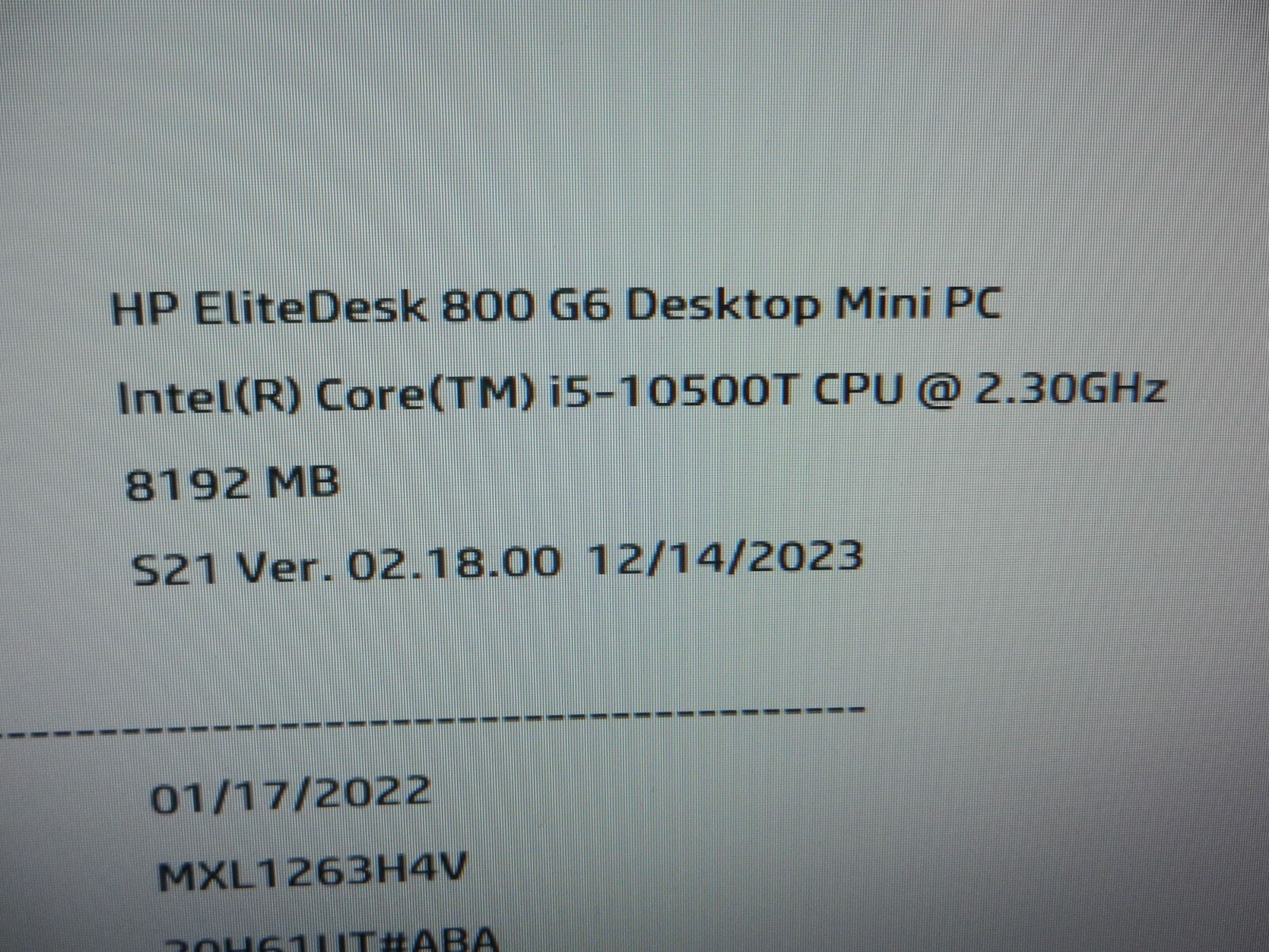 HP Elitedesk 800 G6 CORE i5-10500T @ 2.3Ghz / 8GB RAM / No HDD - Boots ...
