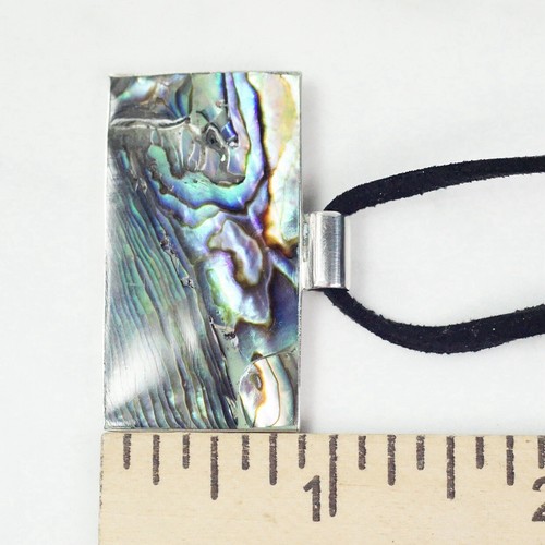 Sterling Silber schwarz Wildleder Kordel Abalone Rechteck Anhänger Halskette - Bild 22 von 23