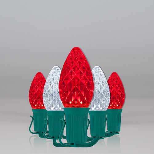 50 C7 OptiCore Candy Cane Red White LED Christmas String Lights, Green Wire 50ft - Picture 4 of 13
