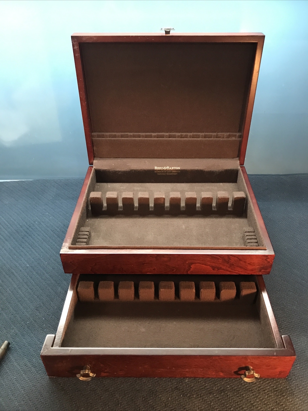 Reed & Barton Storage Chest Wood Flatware Case Silverware Wood Drawer
