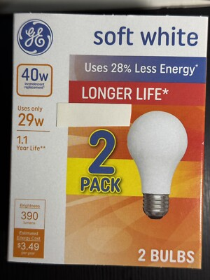 #ad GE Longer Life 40W Soft White Light Bulbs 2 Pack Warm Glow Standard Base E26 $14.99