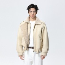 Giubbotto pelle uomo pelliccia collo ispessito caldo peluche casual pelle lana jacket