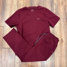 Jaanuu Women's Medical Scrub Set Solid Wine Red Top Pants Size Medium / MS
