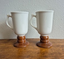 Vintage Hall Brown Pedestal Irish Coffee Mug Set of 2 Made in USA #1273