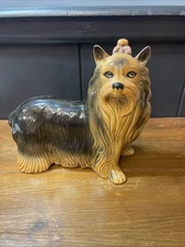 Vintage 1970s Coopercraft Yorkshire Terrier Dog Ceramic Figurine H17cm W19cm VGC