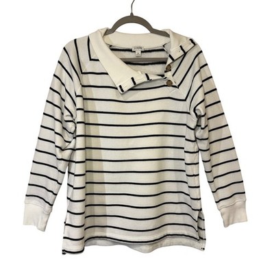J.Crew Womens Sweatshirt White Medium Nautical Preppy Casual Coastal Fleece
