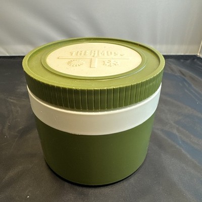 Vintage THERMOS King-Seeley Model 1155/3 Insulated Jar 8oz Food Soup Green White