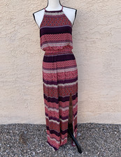 AEO Maxi Dress Soft Sexy Hippie Festival Boho Leg Slit Hi Neck Red Dress Medium