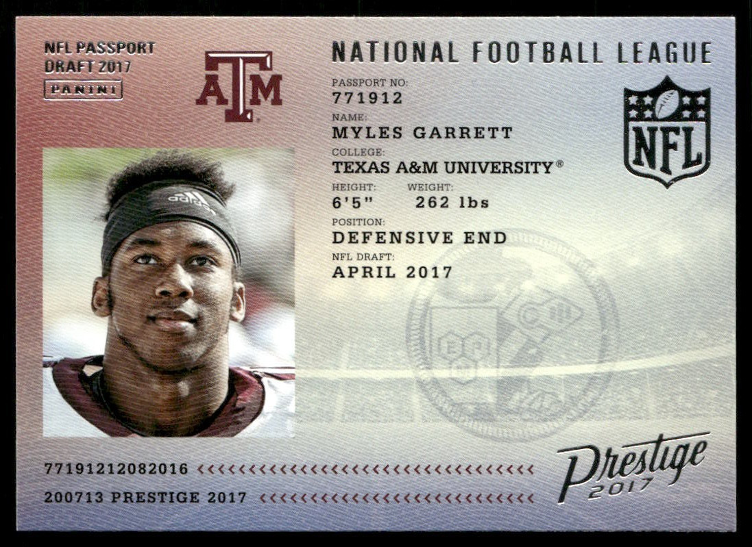 2017 Panini Prestige Myles Garrett NFL Passport RC Rookie Cleveland Browns #9